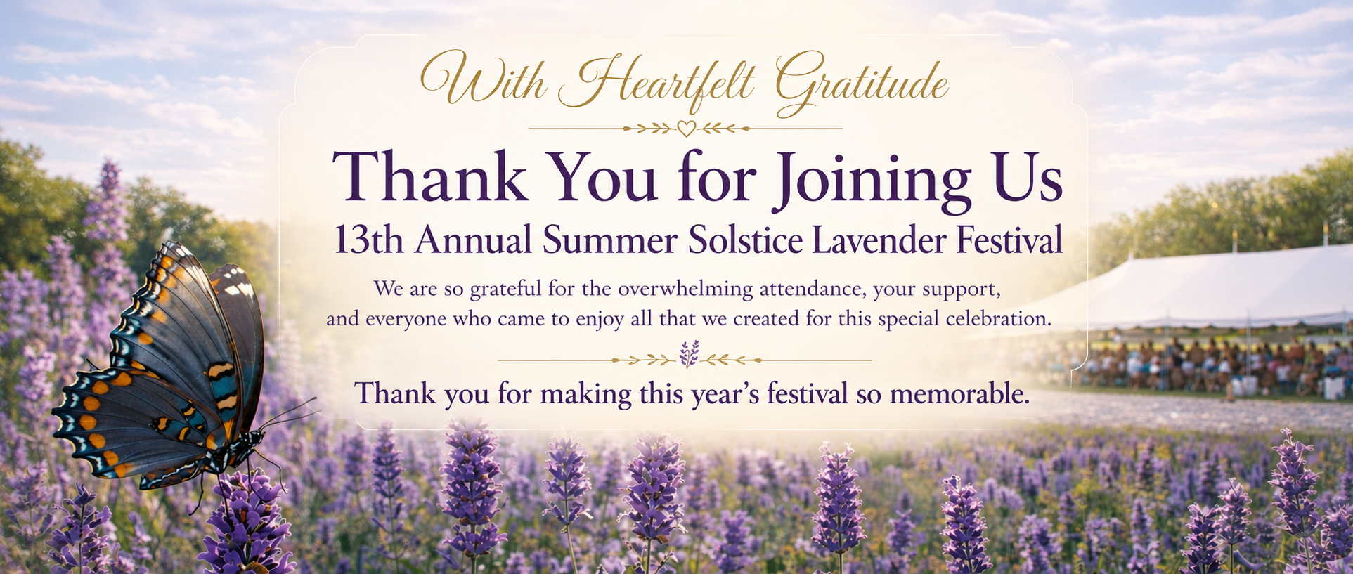 Thank you image from the 13th Annual Summer Solstice Lavender Festival
