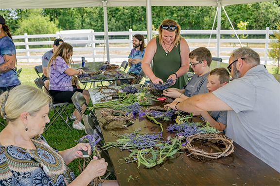 Lavender wreath workshop group at Peaceful Acres Lavender Farm